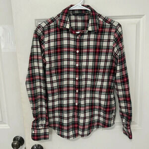 Brooks Brothers 346 women’s plaid flannel shirt size 2 cream button down holiday